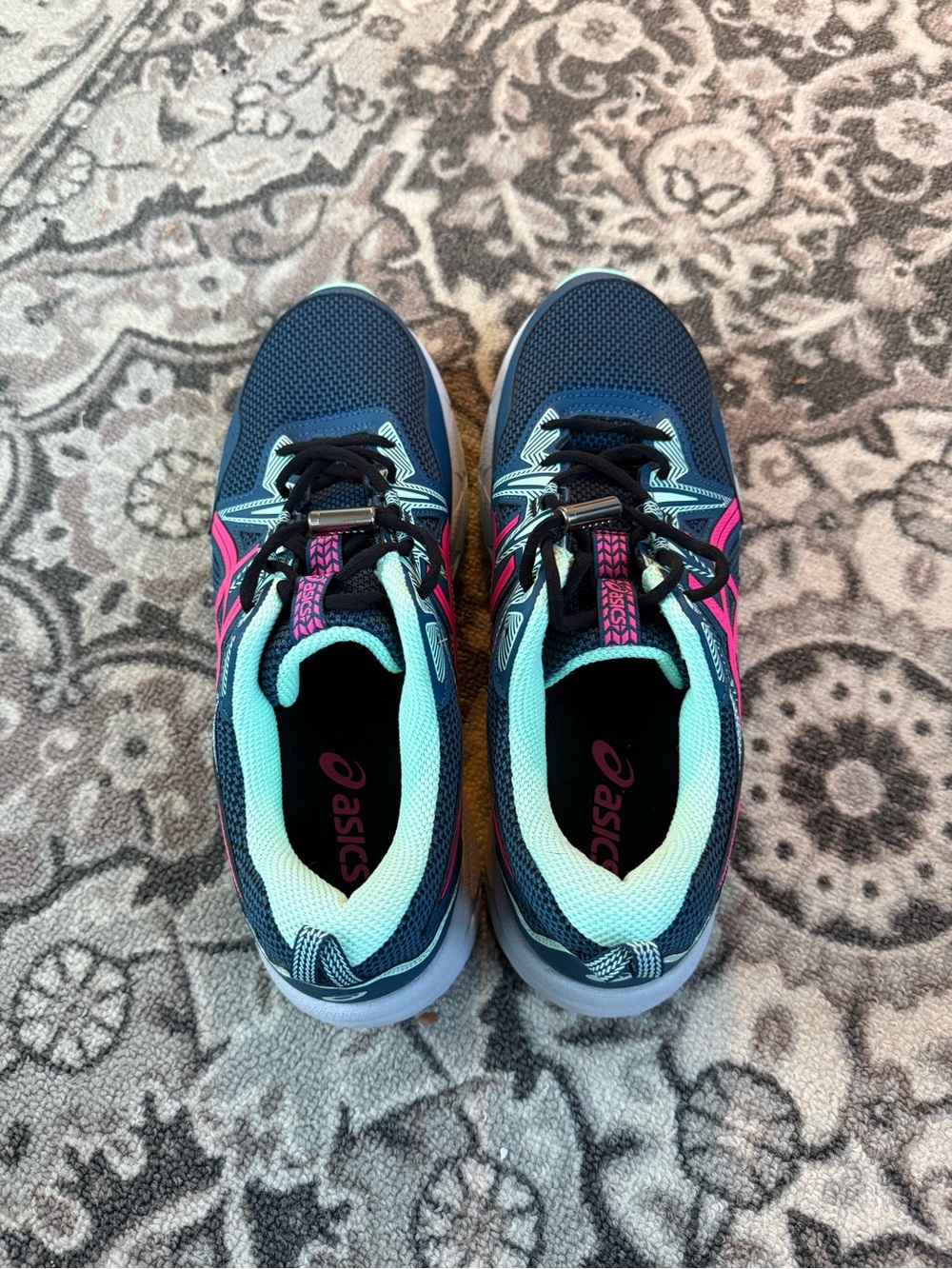 ASICS Navy Running Shoes with Pink and Aqua Accents